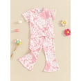 thumbnail image 4 of Musuos Kid Girls Tie-dye Print Outfit, 1-5 Years Short Sleeve Crew Neck T-shirt with Flare Pants Summer Casual 2 Piece Set, 4 of 10
