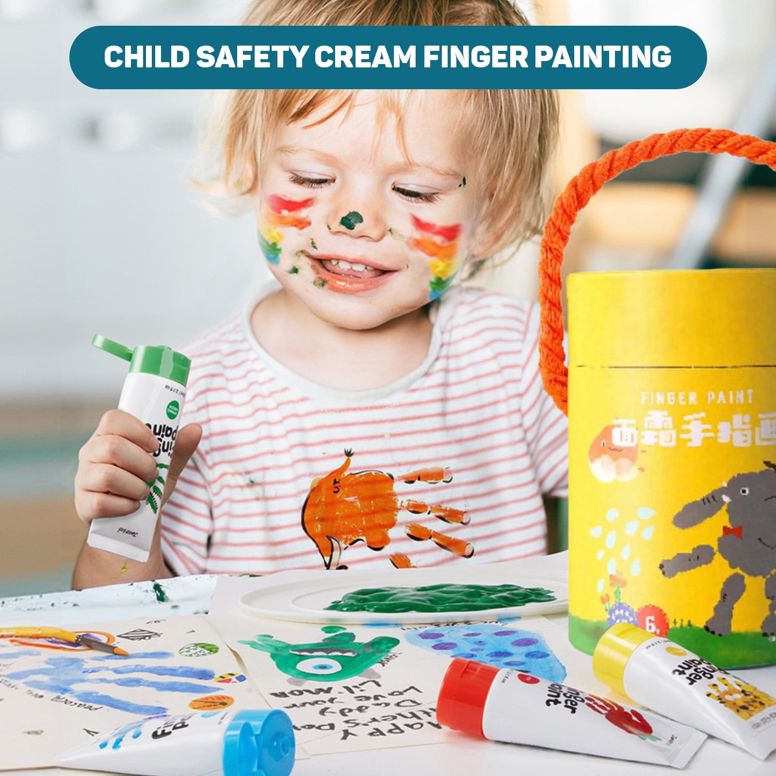 Washable Finger Paints for Toddlers, 10 Colors Large Capacity (2.1fl oz), Non Toxic Baby Paint for Hand and Feet, Safe Art Supplies, Preschool Learning Gifts for Kids Age 2+