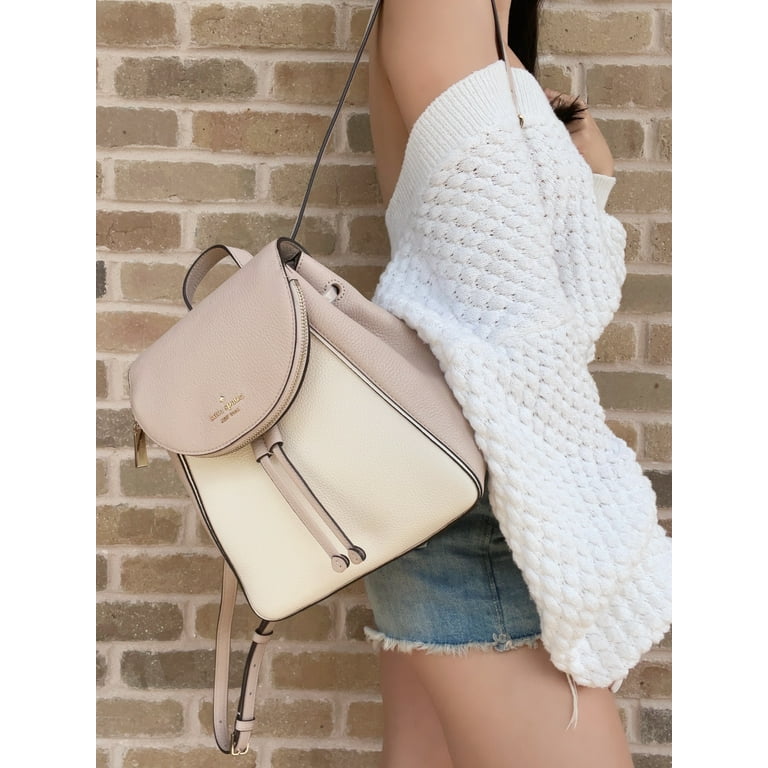 Kate Spade Leila Medium Flap Backpack Warm Beige Multi Pebbled Leather