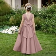 thumbnail image 5 of AHTJRT Bridesmaid Flower Dress for Girl V Back Bowknot Dresses A-Line Crewneck Sleeveless Cute Elegant Wedding Party Gowns Pink 0-1 Years, 5 of 10