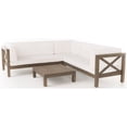 thumbnail image 1 of Noble House Brava 4Pc Acacia Wood Sectional Sofa/Coffee Table Set Gray and White, 1 of 4