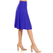 Womens Casual Stretch Basic Foldable High Waist Relaxed Fit A-Line Solid Midi Skirts