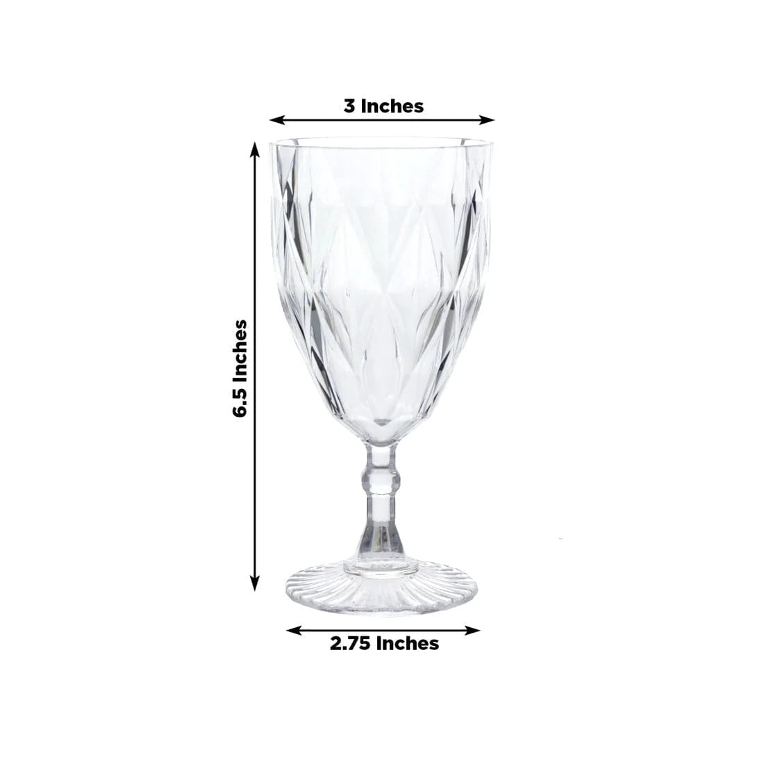 Balsa Circle 12 Clear 11oz Vintage Diamond Cut Plastic Wine Glasses Wedding Supplies