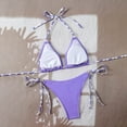 thumbnail image 5 of Women's Triangle Bikini Set Halter String Two Piece Swimsuit Brazillian Bathing Suit Cheeky Cute Swimwear (Purple,L), 5 of 6