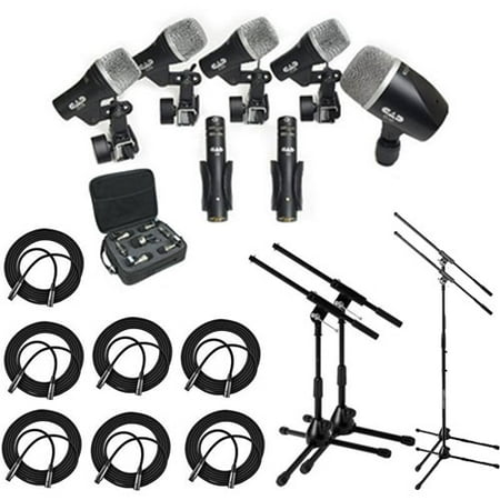 CAD Audio Stage7 Premium 7-Piece Drum Instrument Mic Pack With Vinyl Carrying Case & 7 - 25' XLR Cables + Mic Stand & 2 Kick