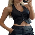 thumbnail image 1 of Women Backless Halter Button Down Faux Leather Vest Tank Top S M L XL, 1 of 8
