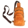 thumbnail image 3 of Handmade Buffalo Leather Travel Hiking Crossbody Chest Sling Multipurpose Shoulder Strap Backpack Bag for Men and Womens (Camel Brown, Small), 3 of 6