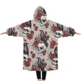 thumbnail image 2 of Oversized Wearable Blanket Hoodie,Halloween Skulls Ravens and Roses Sherpa Blanket Hoodie with Super Pockets,Super Warm Fuzzy Pullover for Women & Men, 2 of 6