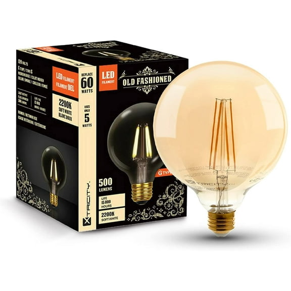 Xtricity G40 Vintage LED Globe Light Bulb, 5W, E26, 2200K Soft White, Edison-Style, (1 Pack)