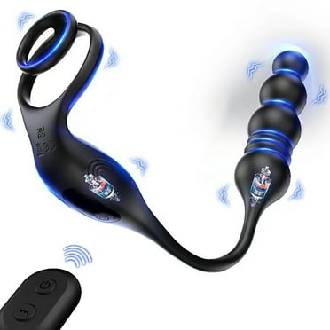 Leejoy Prostate Massager Vibrating Cock Ring Anal Plug, Anal Beads Anal Vibrators with Remote Control, Anal Sex Toys for Men Couple, Silicone, Black