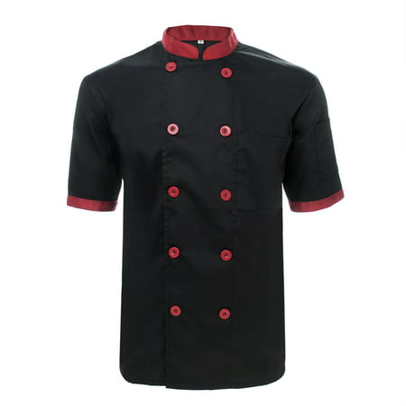 Toptie - TopTie Unisex Short Sleeve Chef Coat Jacket, Black and Red ...