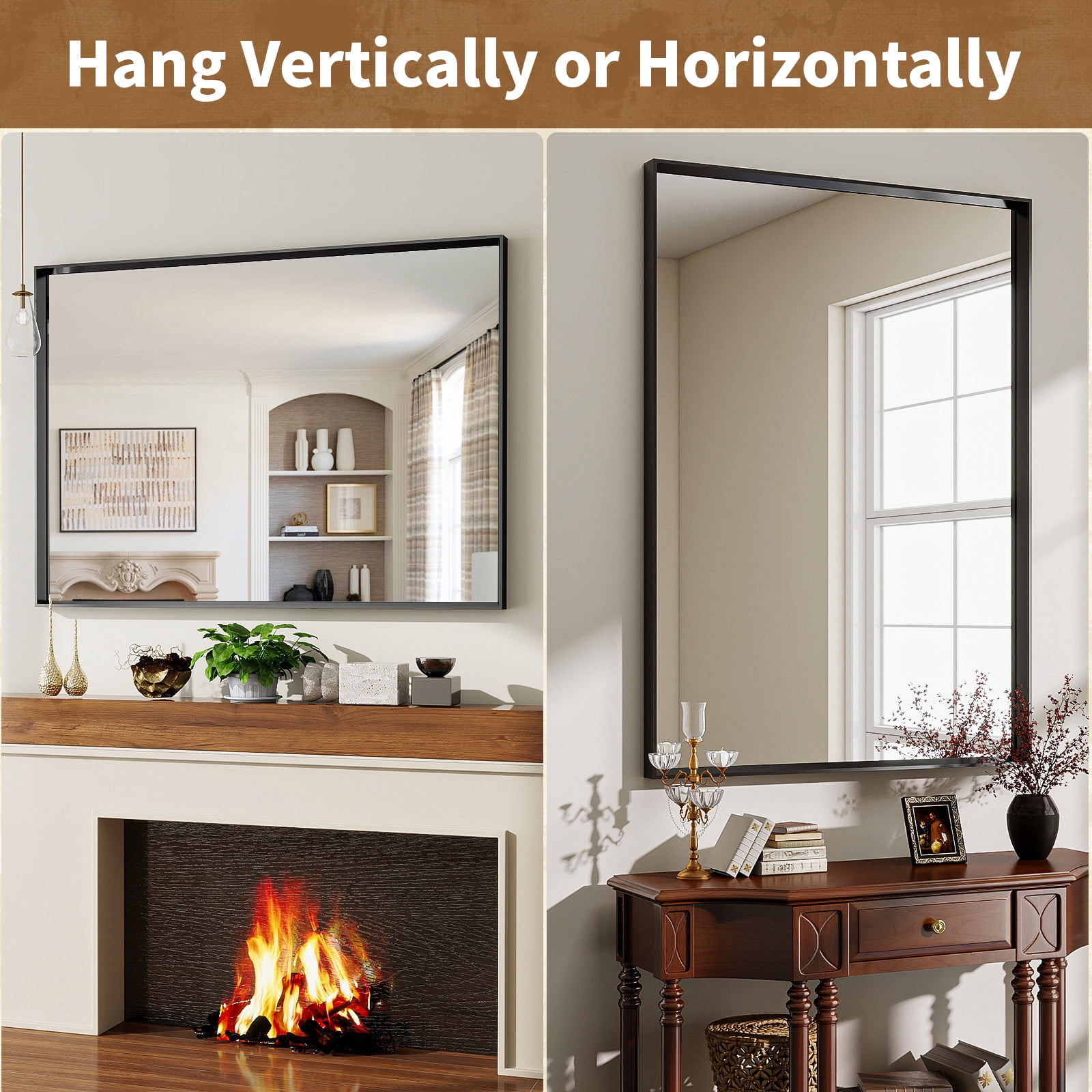 Easy4Home 36"x 24" Rectangular Bathroom Vanity Mirror with Deep Frame Wall Mirror, Black