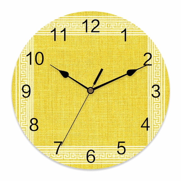 Wall Clock Yellow Linen Key Design Clocks PVC Silent Non-Ticking Battery Operated Decorative Geometric Back Print Round Clock for Home Living Room Kitchen Bedroom Office School Wall Decor 10 Inch