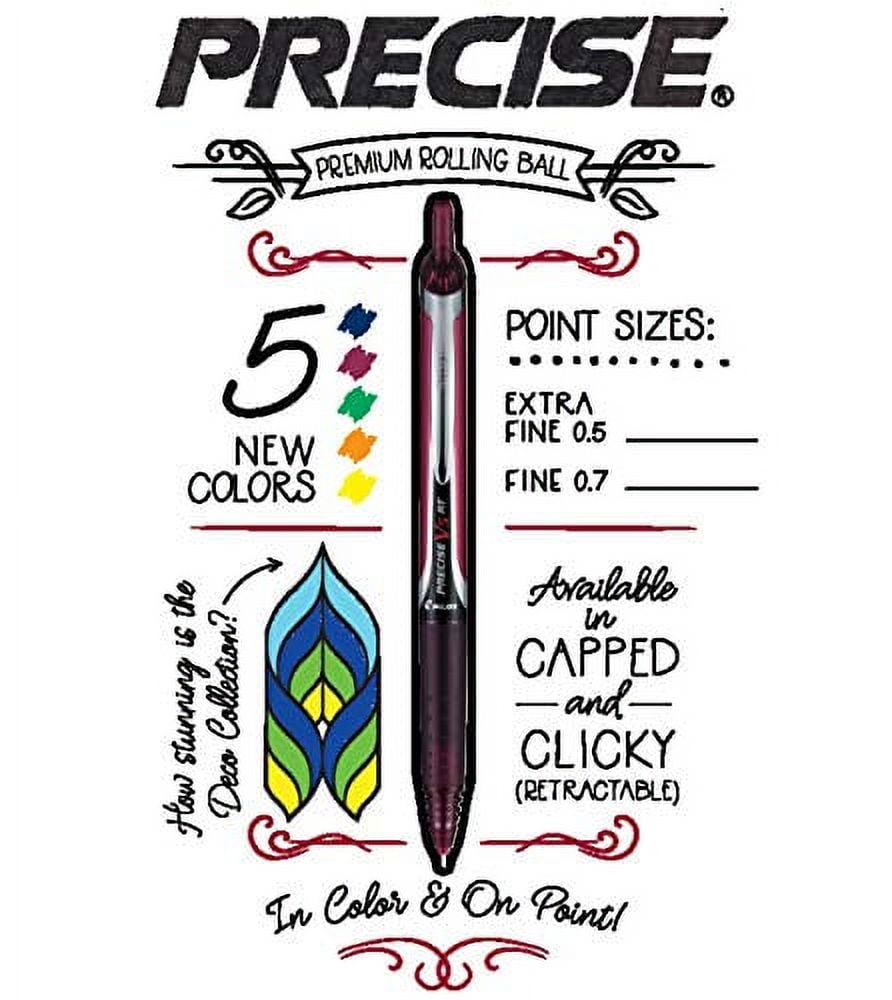 Pilot Precise V5 Premium Rolling Ball Retractable Pens, Extra Fine Point, 0.5 mm, Assorted Ink Colors, 48 Count