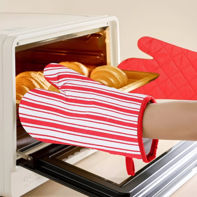 Anti-Scalding Oven Mitts Heat Resistant Microwave Gloves with Non-Slip Grip, Thick Protective Padding for Baking and Cooking, Includes Hanging Loop for Easy Storage, Durable Polyester Material