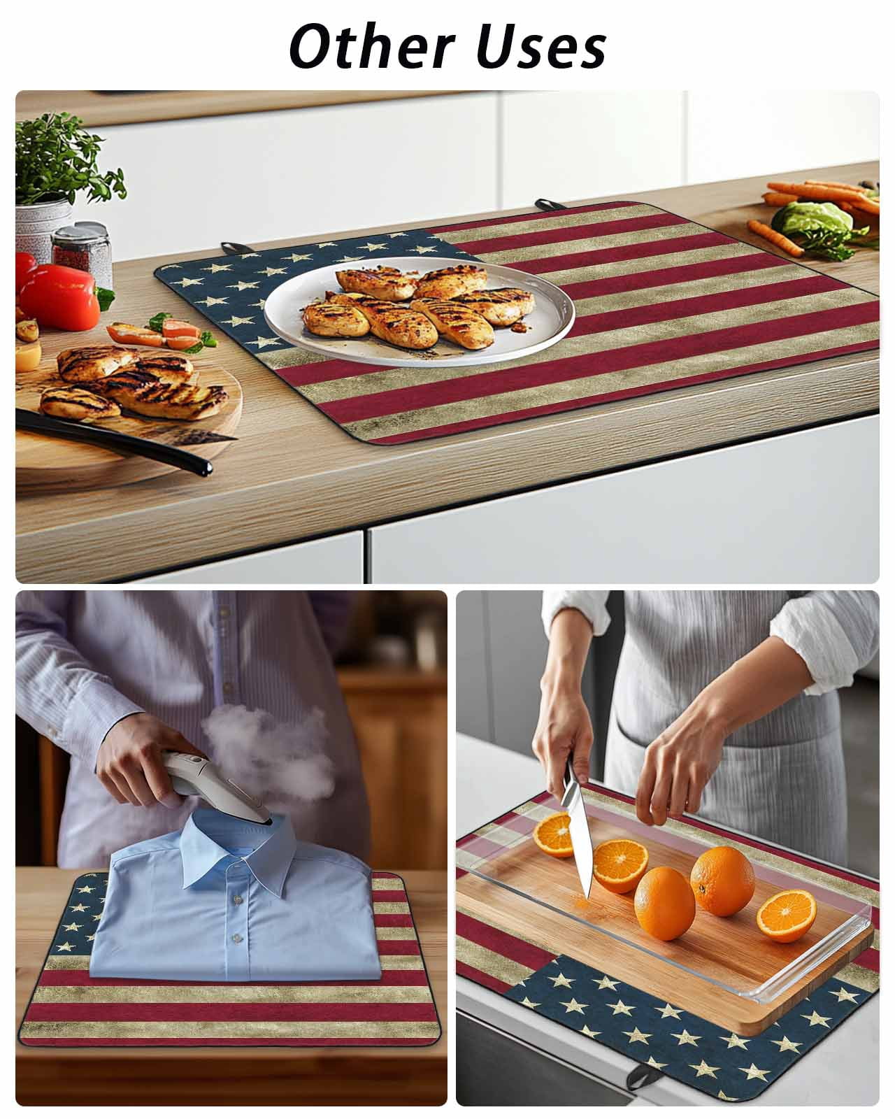Stove Top Covers for Electric Stove, Vintage Red American Flag Glass Stovetop Cover Protector, US Flag Stripe Retro Starts Induction Cooktop Protector Oven Mat for Kitchen Countertop 24"x21"