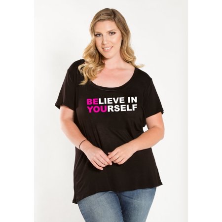 Sealed With A Kiss Designs Womens Plus Size Scoop Neck Short Sleeve Believe Graphic