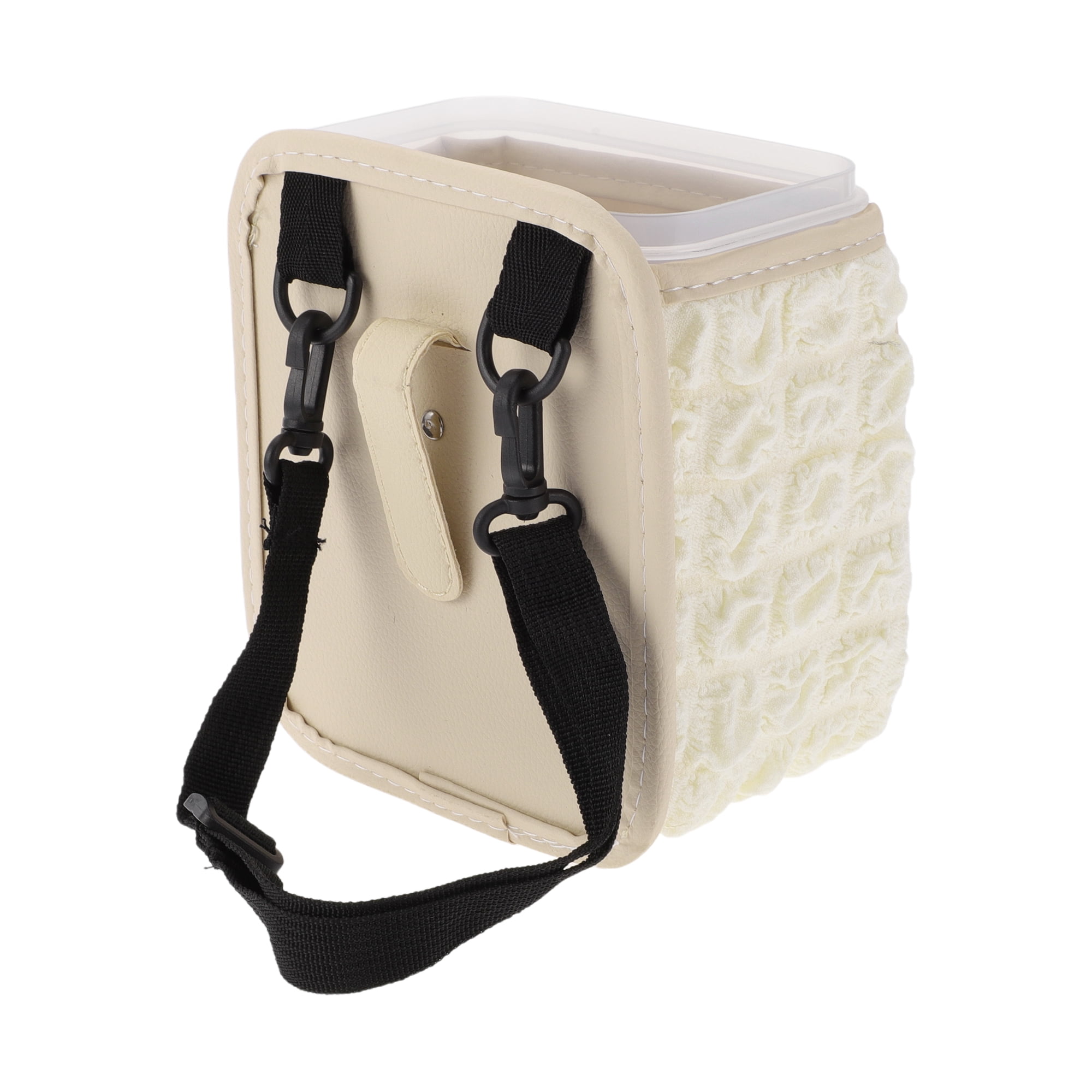 Unique Bargains Car Trash Can Hanging 5.9x4.3x7.5in Bin Fabric 1 Pcs Beige White