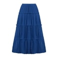 thumbnail image 7 of RUTAYY Fashionable Women Beach Vacation Layered Ruffle Hem Long Skirt Hollow Gathered Cake Skirt Solid Color Smocked Boho Pleated Skirts, 7 of 7