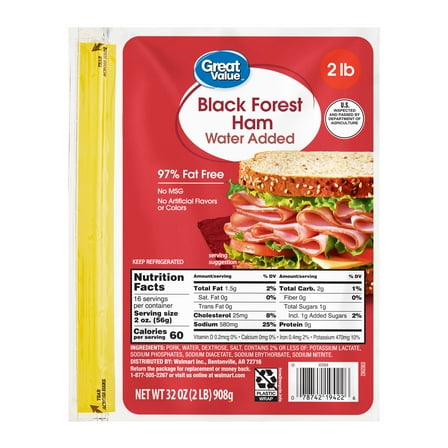 Great Value Black Forest Ham, Sliced 32 oz Plastic Pouch