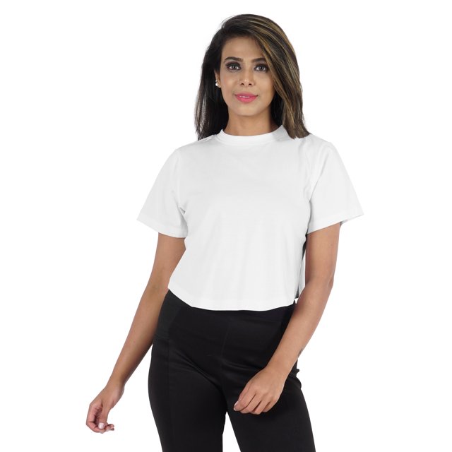 Inkmeso Short Sleeve Casual Cropped Tee For Womens Solid Crew Neck Crop Top