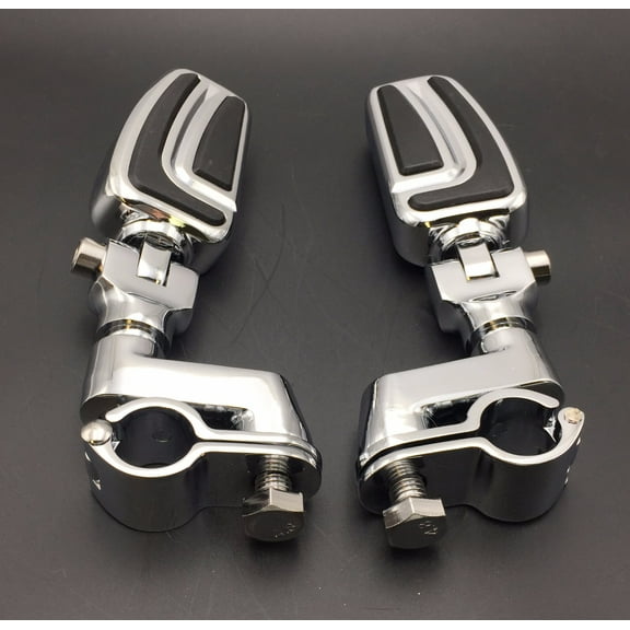 HTT Motorcycle Chrome Highway AirFlow Foot Rest Foot Pegs with 1 1/4" 1.25 inch Mounting Bracket For Triumph Rocket Yamaha V-STAR Roadstar Suzuki INTRUDER Boulevard M90 M1500 Kawasaki Vulcan