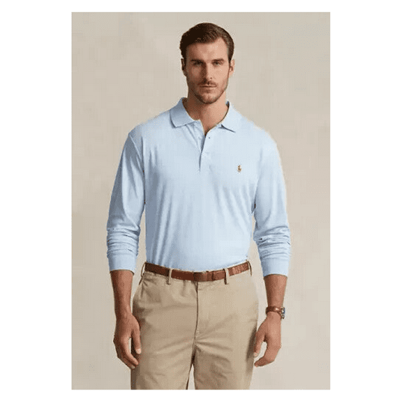 POLO RALPH LAUREN Men's Classic Fit Long Sleeve Soft Touch Polo Shirt, Blue, 4LT