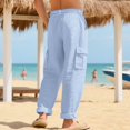 thumbnail image 4 of Men'S Linen Pants Casual Cargo Pants Elastic Drawstring Waist Straight Wide Leg Summer Yoga Beach Pant With Pockets, 4 of 8