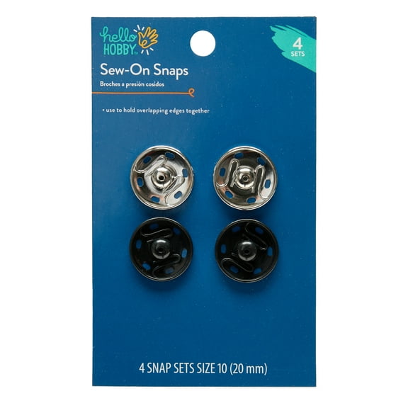 Hello Hobby Size 10 Sew-On Metal Snaps, 4 Piece Set
