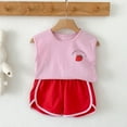 thumbnail image 2 of Baby Girls Autumn Strawberry Print Sleeveless Vest Shorts Outfits Set Clothes, 2 of 7