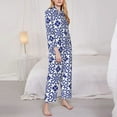 thumbnail image 4 of Kll Blue And White Porcelain Chinaware Print Women'S Long Sleeve Pajamas With Pants Sleepwear Loungewear 2 Set-Medium, 4 of 9