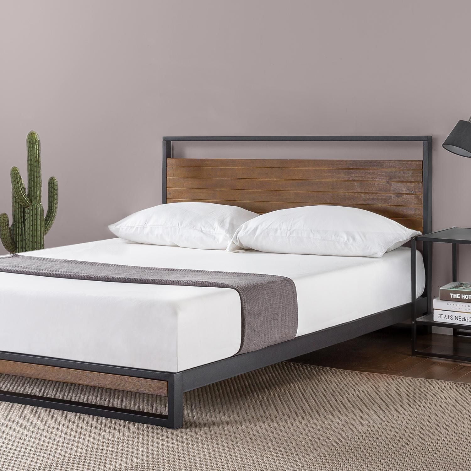 Zinus Ironline 14 inch Metal and Wood Platform Bed Frame with Headboard