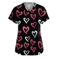 thumbnail image 2 of Stichou Women's Valentines Scrub Tops Plus Size Love Heart Graphic Happy Short Sleeve Medical Nursing Uniforms Lightweight V Neck Casual Tops with Pockets Black 5XL, 2 of 6