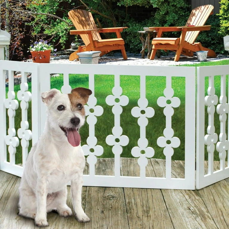 Freestanding Dog Gate Expandable Decorative Wooden Fence for Small