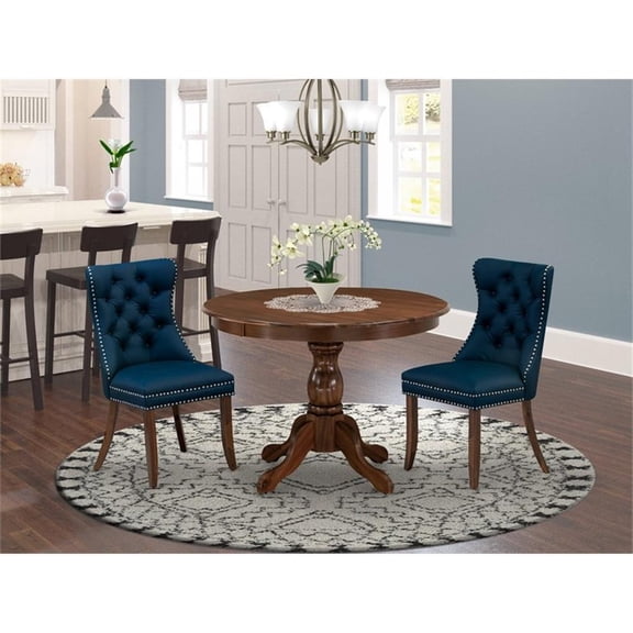 East West Furniture HBDA3-AWA-29 3 Piece Kitchen Table & Chairs Set Contains a Round Dining Table and 2 Upholstered Parson Chairs, 42x42 Inch, Antique Walnut