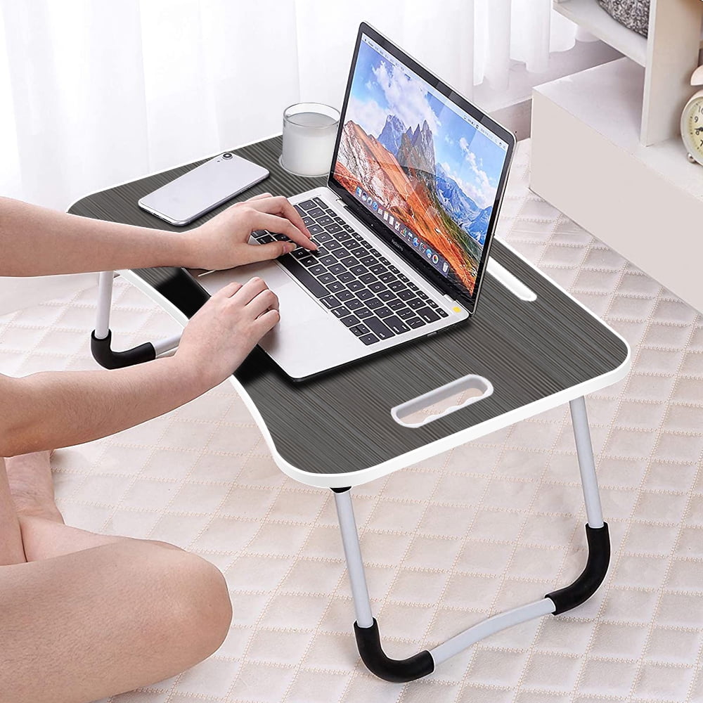 Portable Laptop Desk for Bed, SEGMART 2021 Folding Laptop Bed Tray Table with Tablet and Phone Slots, Cup Holder, Small Writing Bed Table Notebook Stand Reading Holder for Couch, Black, Q103