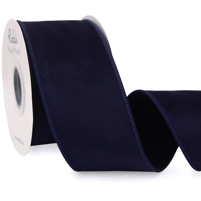 Cinta Decorativa Ribbli de Terciopelo Azul Marino con Alambre 6,35 cm x Rollo de 9,1 m