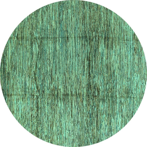 Ahgly Company Machine Washable Indoor Round Abstract Turquoise Blue Modern Area Rugs, 5' Round