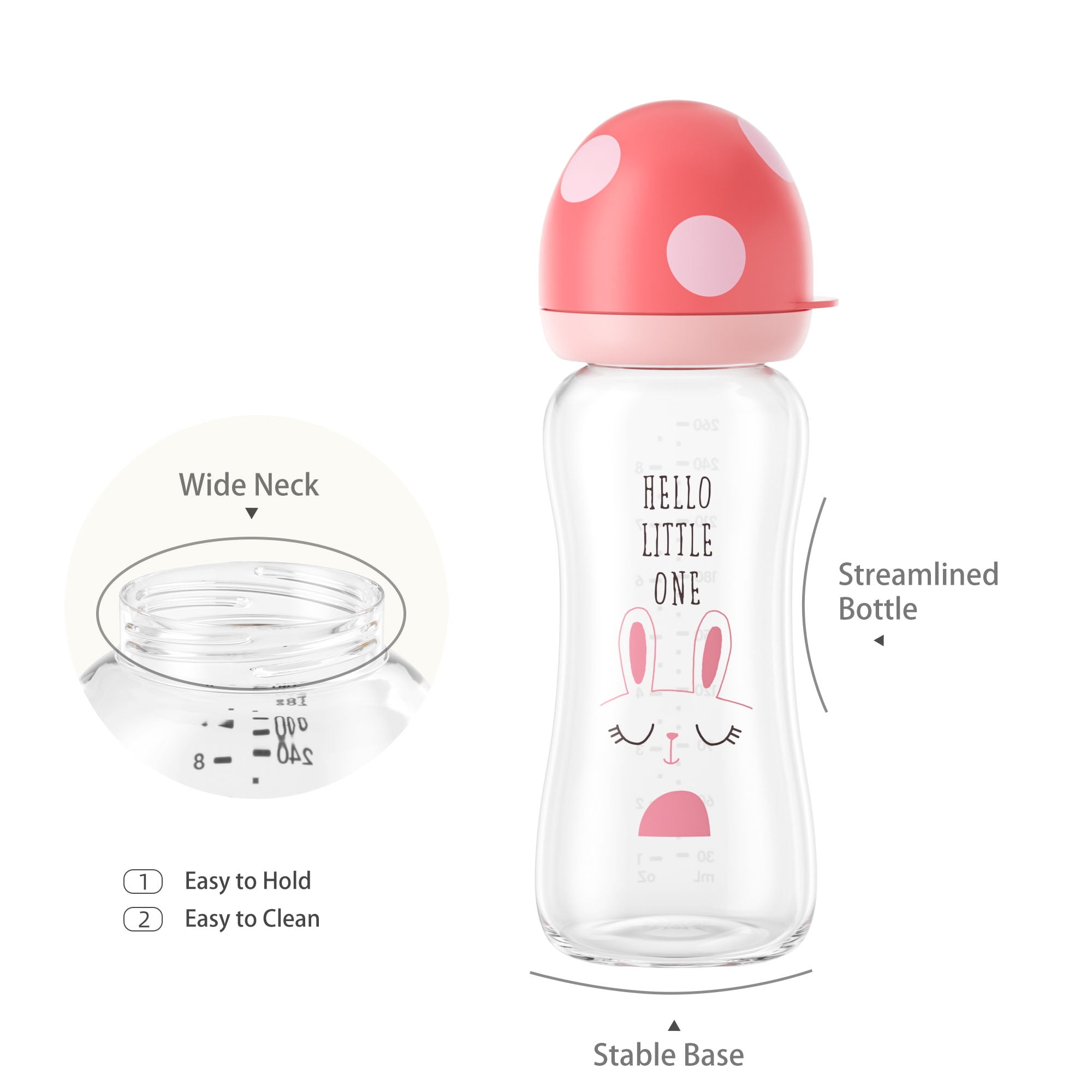 YOHKOH 8.8 oz Glass Baby Bottle,Red,Level 2 Nipple,Wide-Neck Bottle,2pk,for 3m+ Toddler