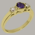 thumbnail image 2 of LBG British Made 14k Yellow Gold Natural Amethyst & Cultured Pearl Womens Anniversary Ring - 33 size options - Size 5, 2 of 7