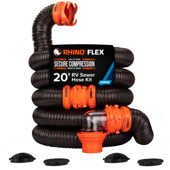 Camco RhinoFLEX 20 Ft RV Sewer Hose Kit with Pre Attached Bayonet Fittings