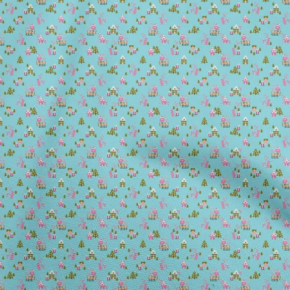 oneOone Polyester Spandex Turquoise Blue Fabric Christmas Craft Projects Decor Fabric Printed By The Yard 56 Inch Wide
