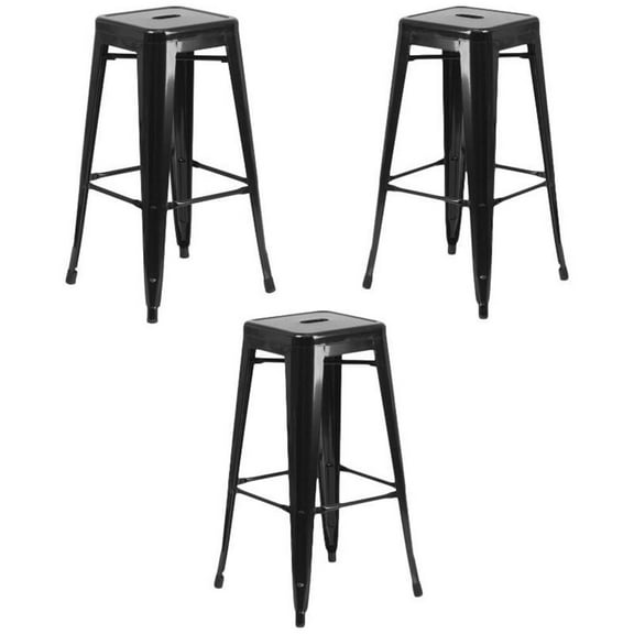Home Square 30" Backless Metal Bar Stool in Black - Set of 3