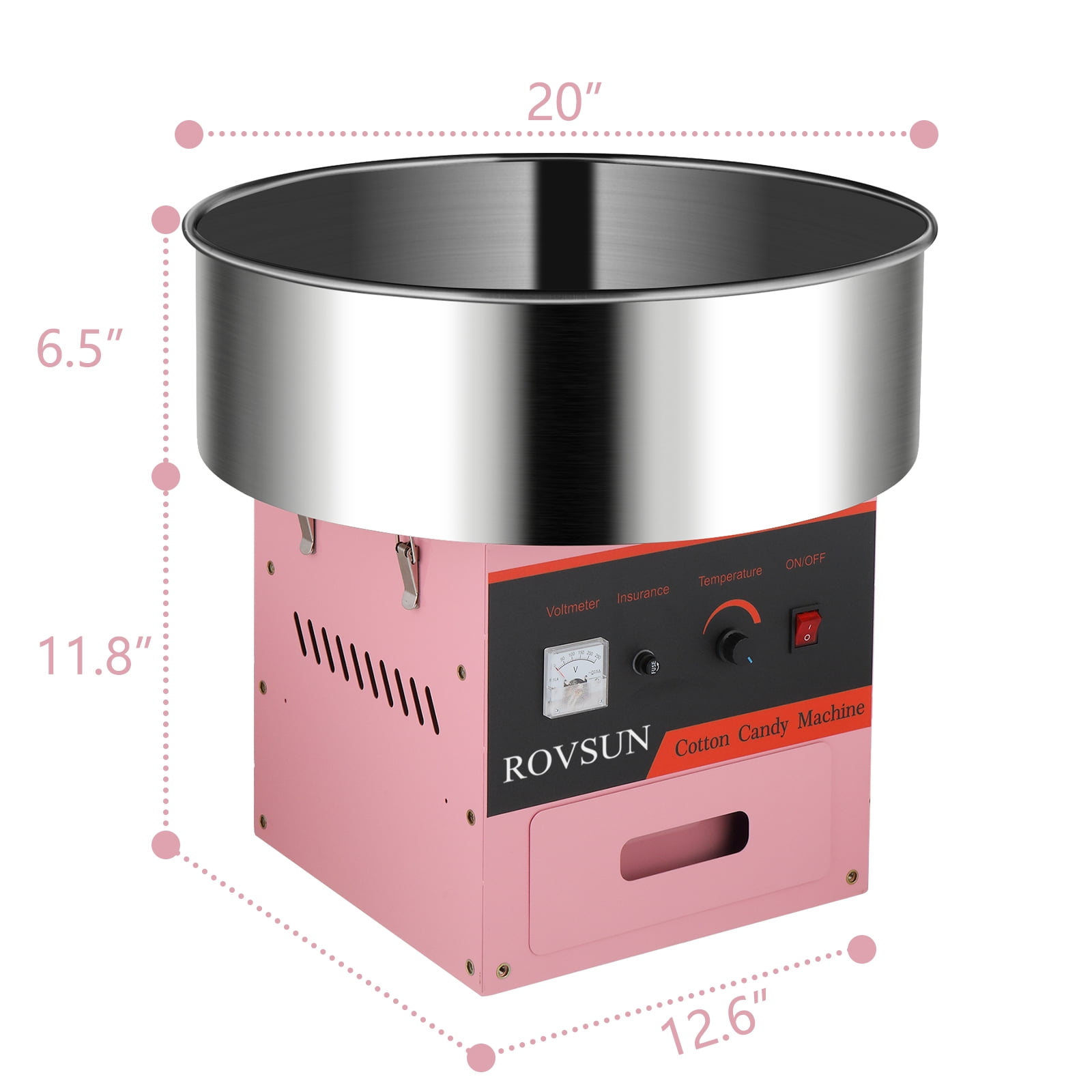 ROVSUN Cotton Candy Machine Maker 21 Inch Stainless Steel Bowl, Electric Candy Floss Maker Machine w/Sugar Scoop and Large Storage Drawer for Commercial Home Party Carnival, Pink