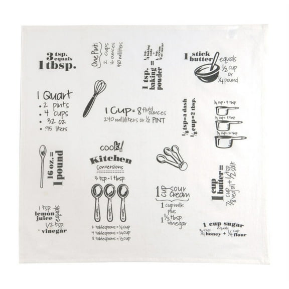 Kay Dee Designs Cook's Kitchen Conversions & Equivalents Krinkle Flour Sack Towel, Small, Graphite