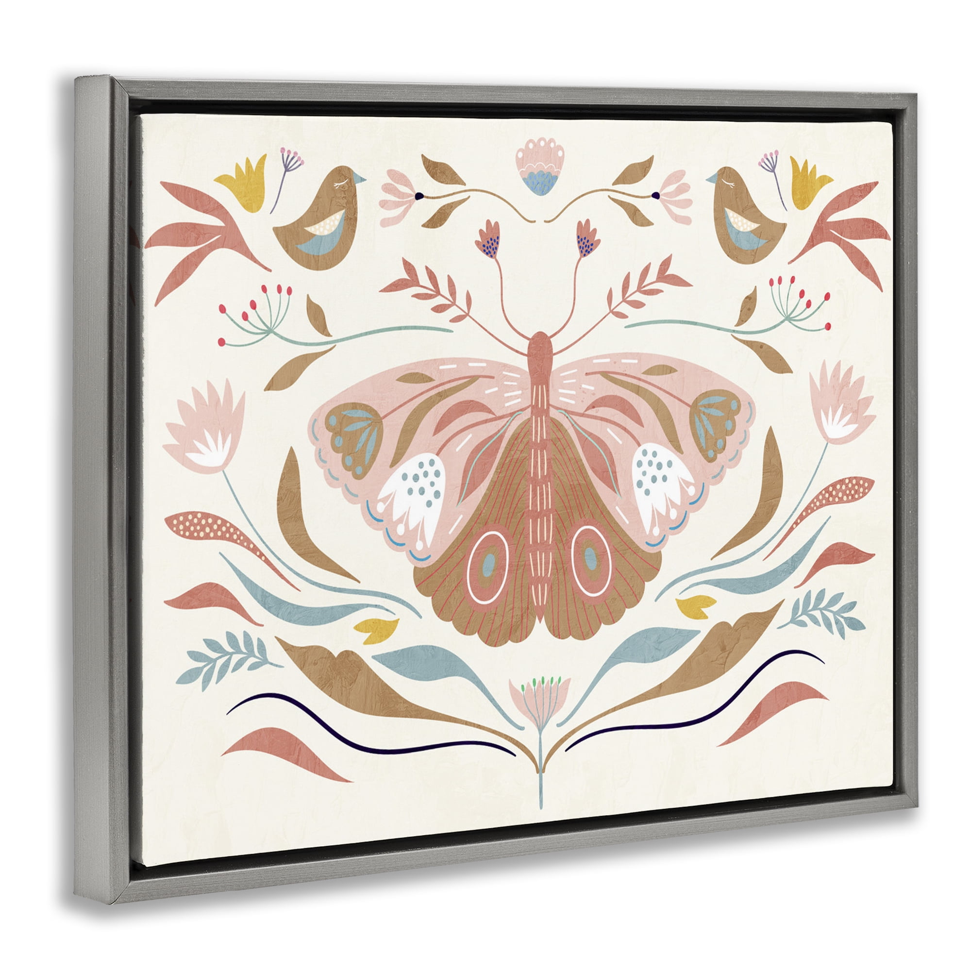 Stupell Industries Boho Folk Moth Insects Painting Gray Floater Framed Canvas Art Print Wall Art, 31 x 25
