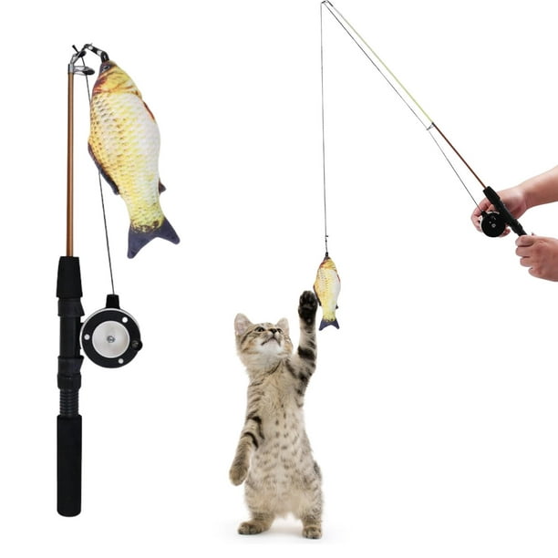 Cat Teaser Toy Kitty Kitten Indoor Interactive Retractable Fishing