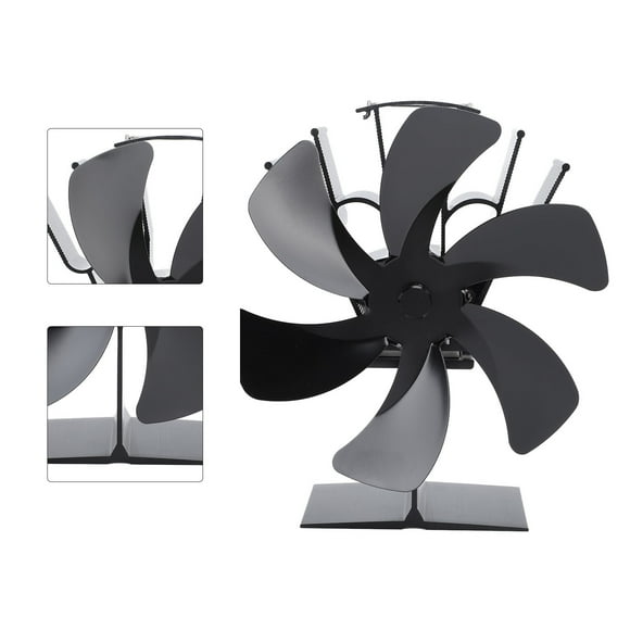 Fireplace Fan, Aluminium Alloy Heat Activated Handle Design Heat Powered Fan Fast Warm Circulation Vertical for Gas Stove Black
