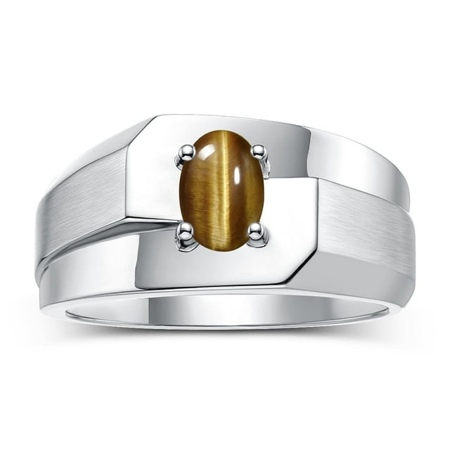 RYLOS Men's Rings Sterling Silver Ring Classic Solitaire 7X5MM Oval Shape Gemstone Designer Band Tiger Eye November Birthstone Rings For Men Size 13