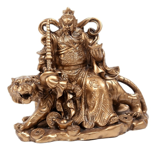 Lucky Charm Figure Feng Shui Statue Sculpture Resin Figurine Shen Yeh Sitting on Tiger Figures, 13.5x7x12 Cm, Color: Copper